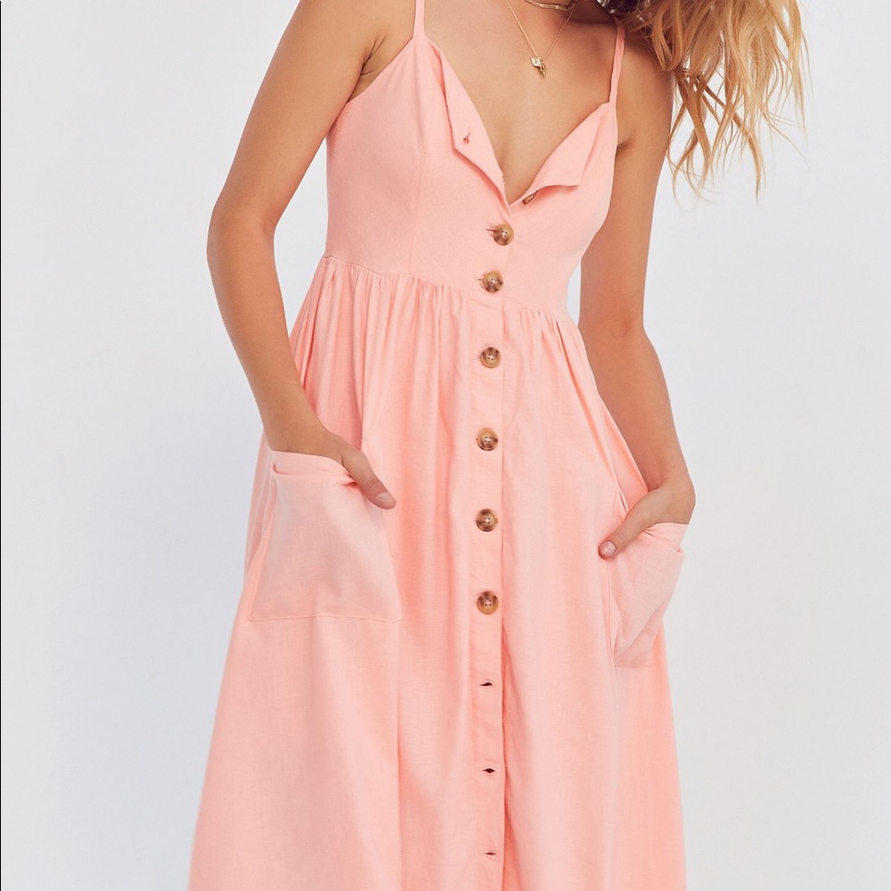 Pink Urban Outfitters Button Linen Dress